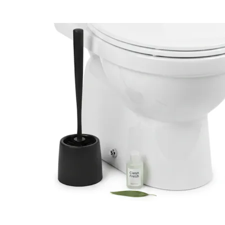 szczotka toaletowa czarna, szczotka WC stojąca, zestaw WC z pojemnikiem, szczotka do toalety nowoczesna, akcesoria łazie